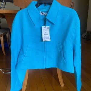 Zara Turquoise Cropped Zip Jacket